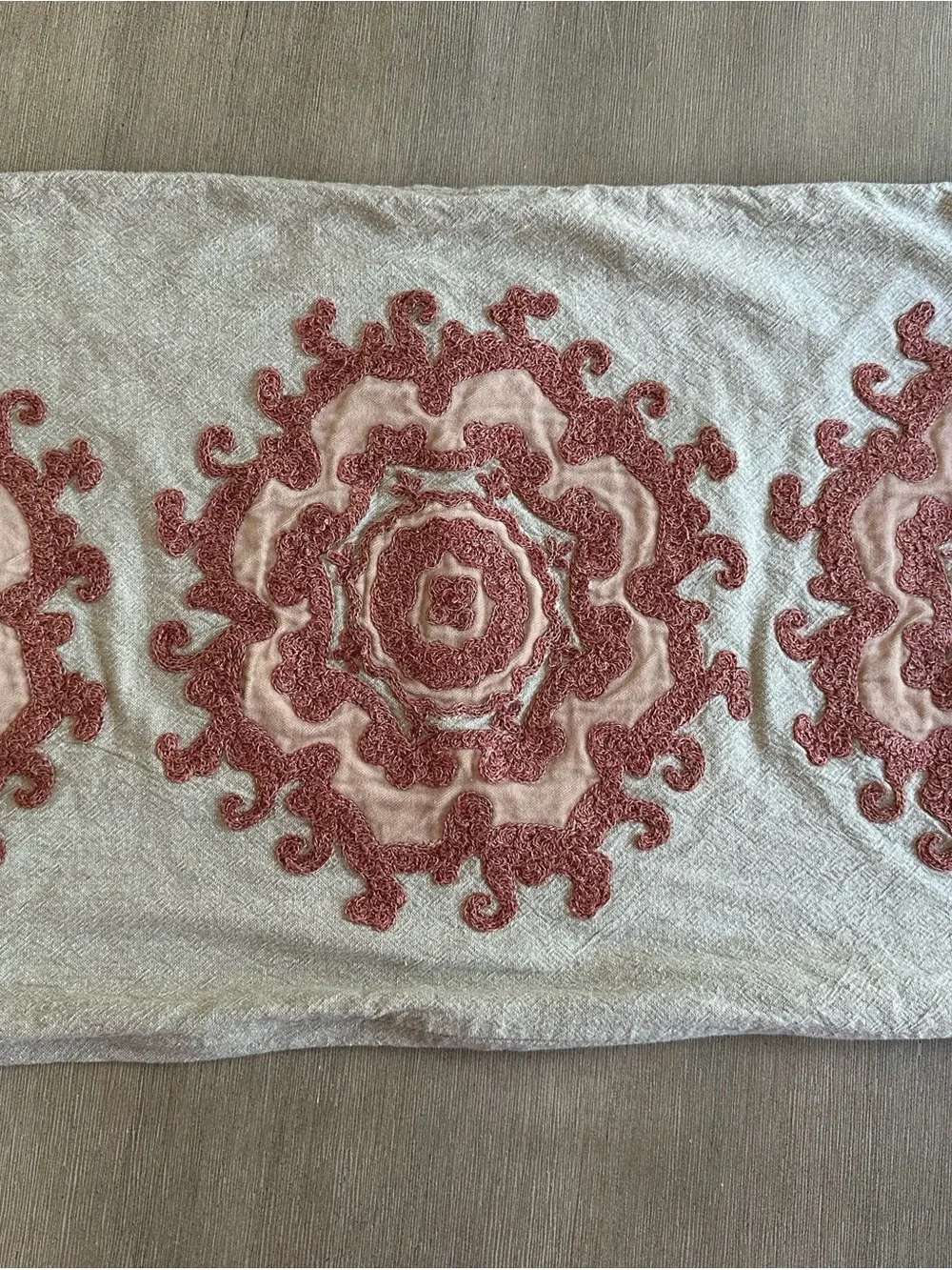 Pottery Barn Alta Cream embroidered lumbar Pillow Cover with Rust Embroidery
